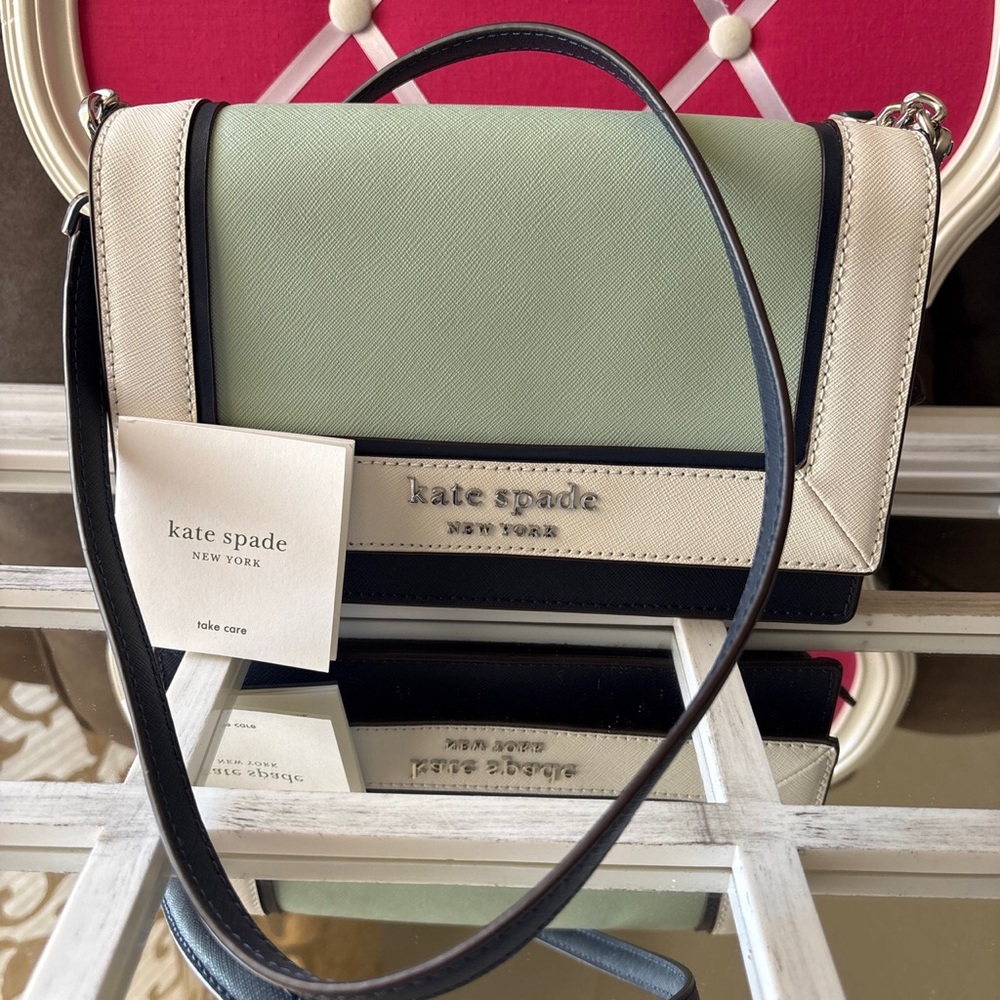 kate spade Mint, Cream & Black Leather Crossbody Bag.NWOT